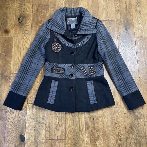 BKE Jackets & Blazers - Buckle BKE Winter Pea Coat Studded Embellished Patch Wool Blend Womens Small